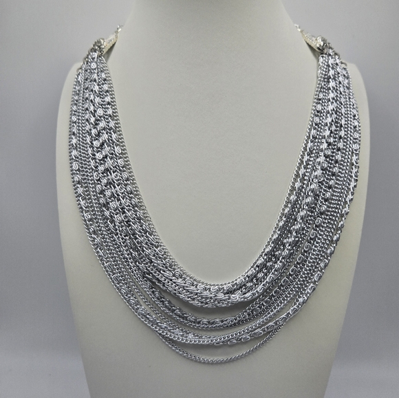 Art Arthur Pepper Necklace Silver Tone Multi Strand Chain Link - Picture 1 of 6